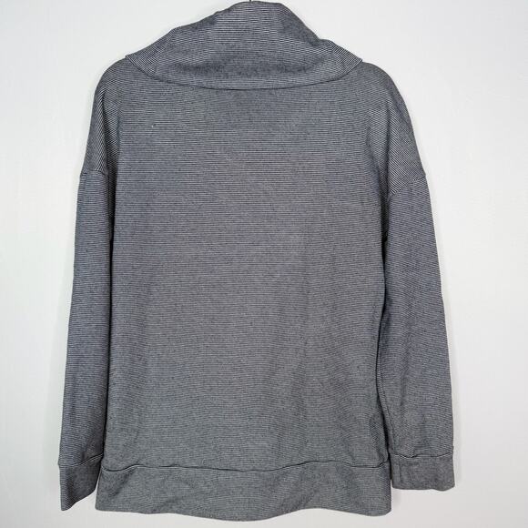 LL Bean Signature Womens Small S Blue White Striped Cowl Neck Sweatshirt Cotton - Picture 2 of 10